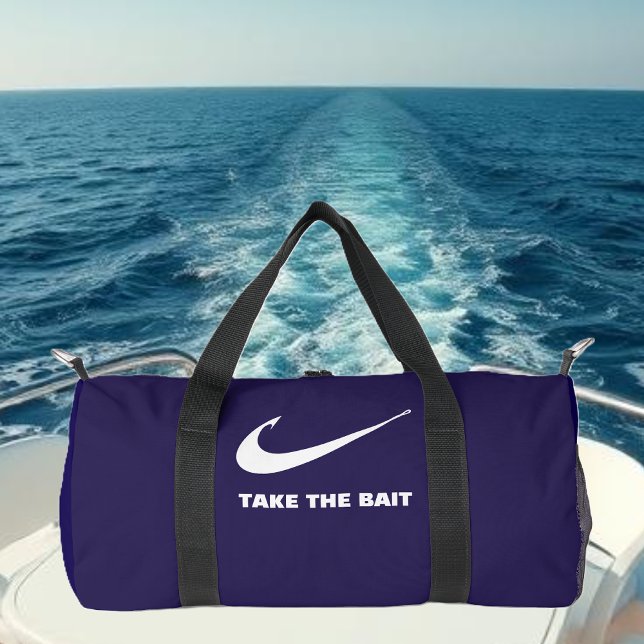 Fish Hook-Fisherman Core-Take the Bait Duffle Bag (Fish Hook-Take the Bait-Fisherman Core-Fishing-Gift for Him-Duffel Bag-Blue)