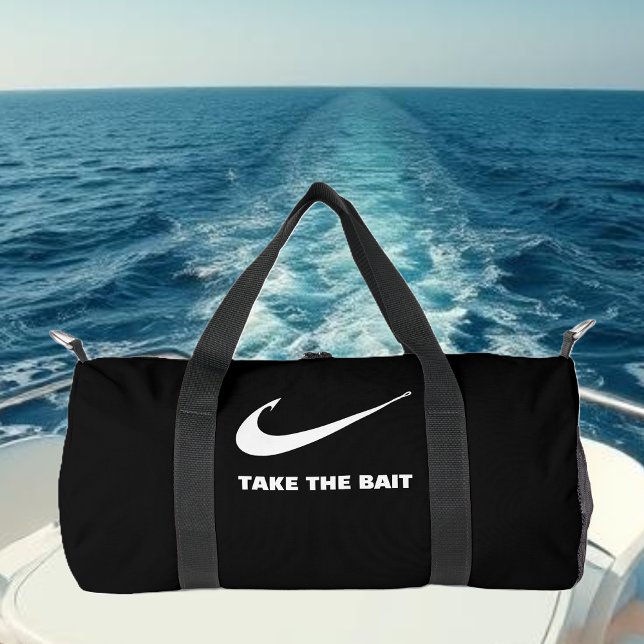 Fish Hook-Fisherman Core-Take the Bait Duffle Bag (Fish Hook-Take the Bait-Fisherman Core-Fishing-Summer Duffel Bag-Black)