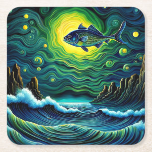Fish in Moonlight Rechteckiger Pappuntersetzer