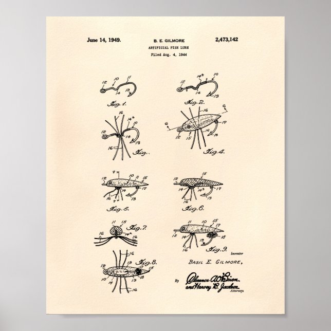 Fish Lure 1949 Patent Art Old Peper Poster (Vorne)