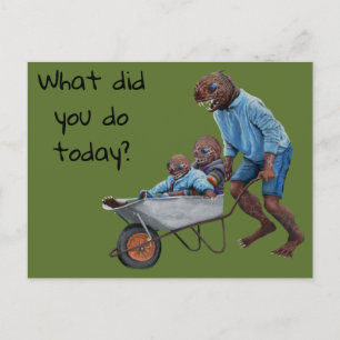 Fish Man Autumn Fun Ride Fantasy Art Postcard Postkarte