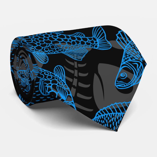 Fish Pattern 01 Versteckte Knochen.B DGrey BG Krawatte (Gerollt)