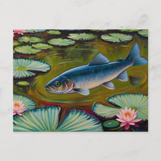 Fish Swimming in the Lily Pond  Postkarte