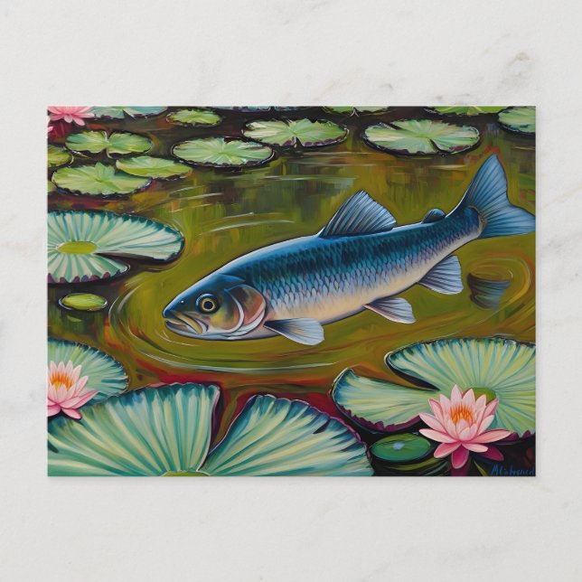 Fish Swimming in the Lily Pond  Postkarte (Vorderseite)