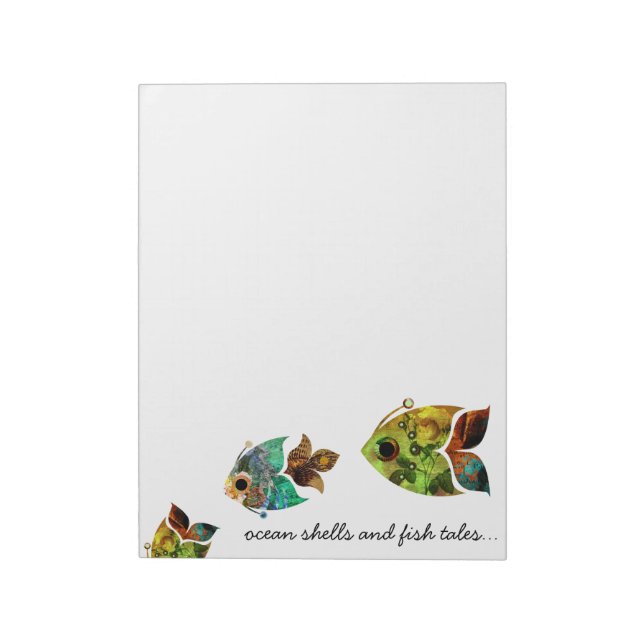 Fish Tales Collage Fish blue green Notepad Notizblock (Rotiert)