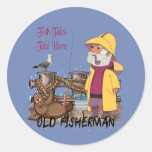 Fish Tales Told Here - Old Fisherman Runder Aufkleber