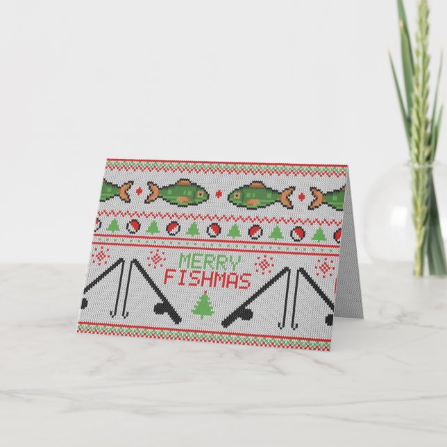 Fish Ugly Christmas Sweater Feiertagskarte (Vorderseite)