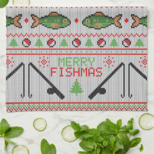 Fish Ugly Christmas Sweater Geschirrtuch