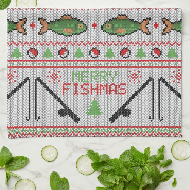 Fish Ugly Christmas Sweater Geschirrtuch (Gefaltet)