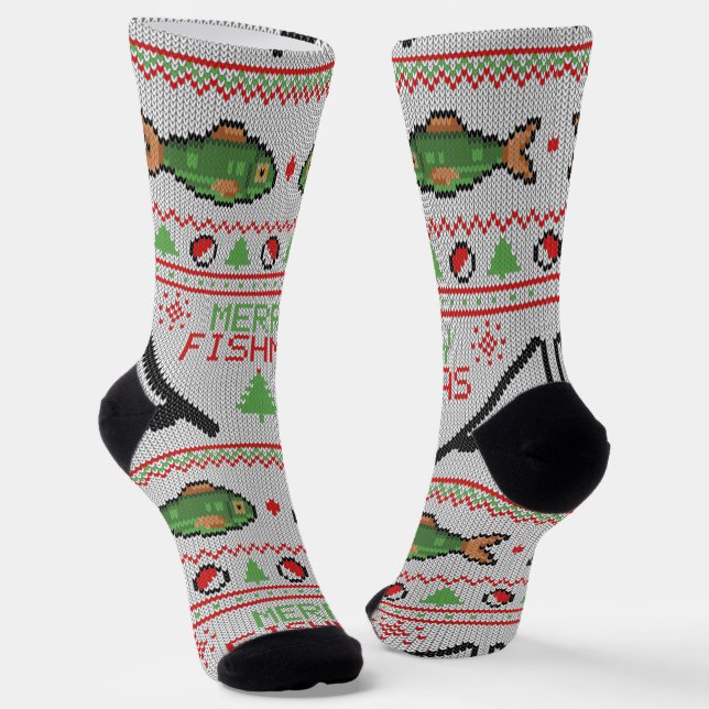Fish Ugly Christmas Sweater Socken (Gewinkelt)
