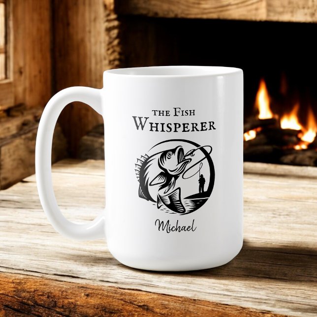 Fish Whisper Funny Fisherman mit irgendeinem Namen Kaffeetasse (Von Creator hochgeladen)