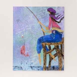 Fisher Girl - Kunst Zeichne Abstrakte Meeresfisch- Puzzle