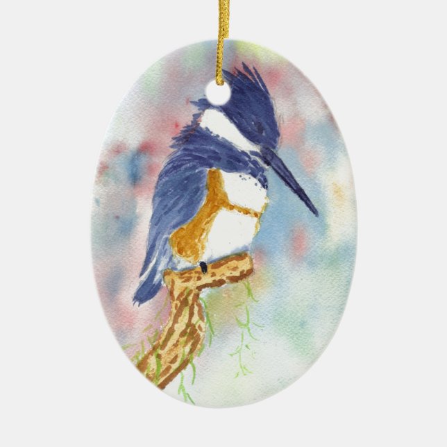 Fisher-König, Eisvogel-Aquarell Keramik Ornament (Vorne)