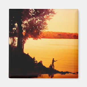 "Fisher-Leute-" Fischen-LandschaftsAquarell Magnet