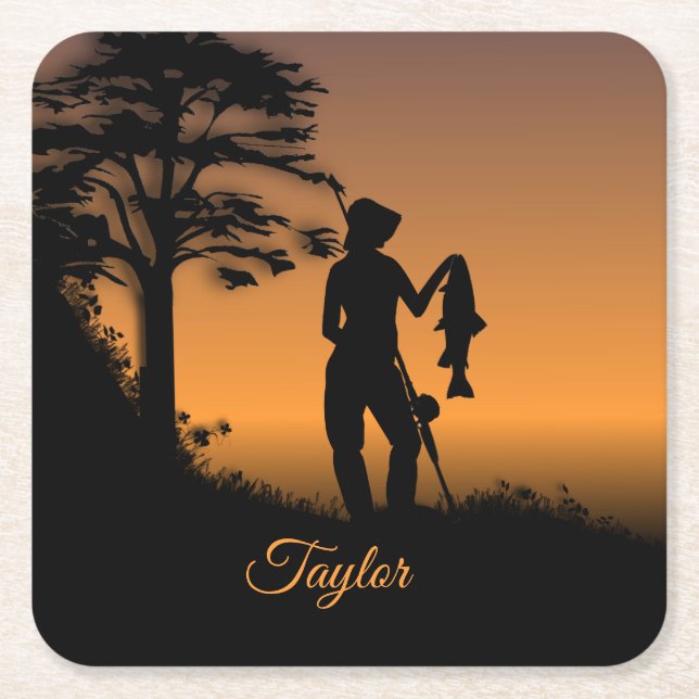 Fisher Woman bei Dusk Personal Rechteckiger Pappuntersetzer (Vorderseite)