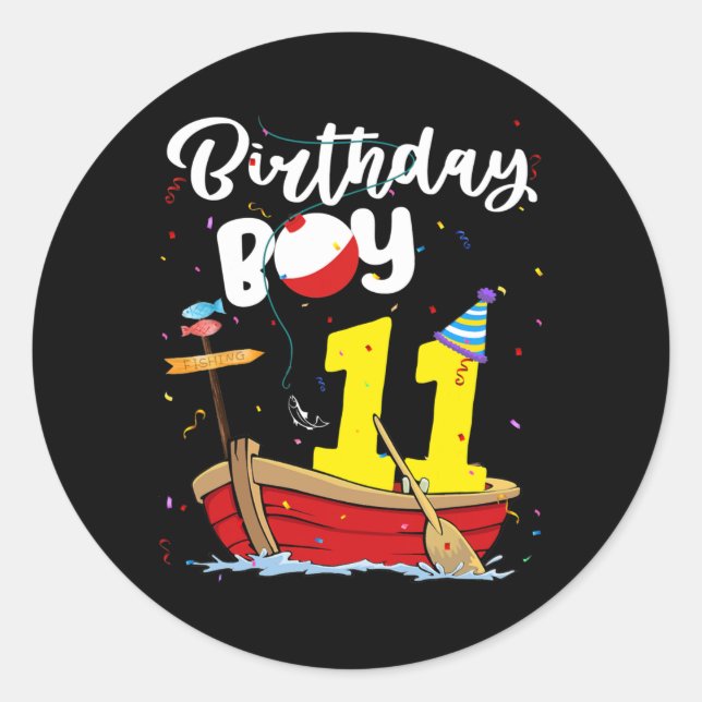 Fisherman 11th Birthday Boy Fishing 11 Year Old Runder Aufkleber (Vorderseite)