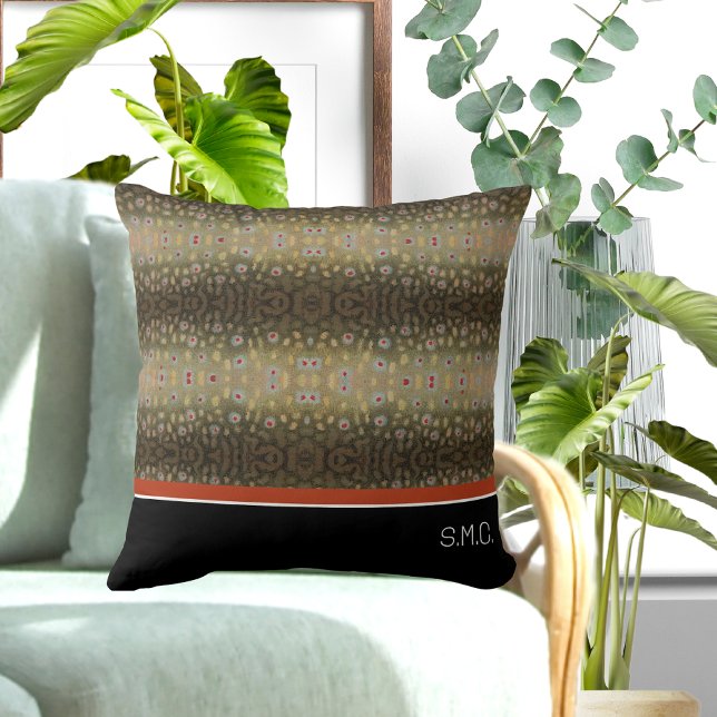 Fisherman Brook Trout Fisch Olive Schwarz-weiß Rus Kissen (Von Creator hochgeladen)