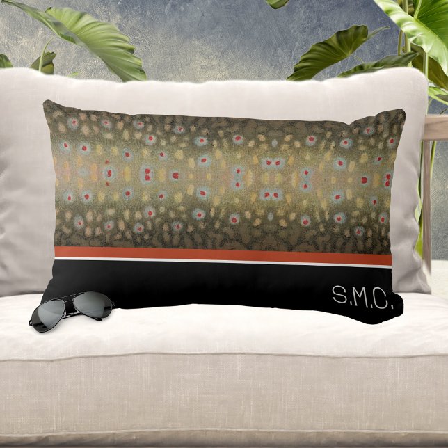 Fisherman Brook Trout Fisch Olive Schwarz-weiß Rus Lendenkissen (Von Creator hochgeladen)