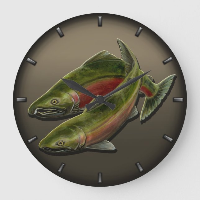 Fisherman Clock Coho Lmon Fish Wall Uhren Geschenk (Vorderseite)