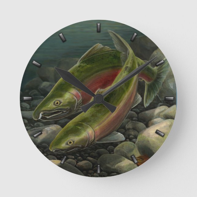 Fisherman Clock Coho Salmon Fish Wall Clocks Ohrs Runde Wanduhr (Vorderseite)