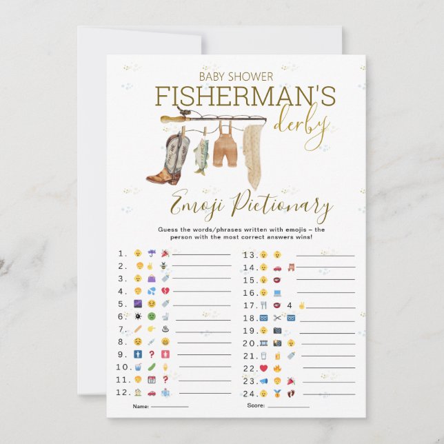 Fisherman Derby Baby Shower Emoji Pictionary Game (Vorderseite)