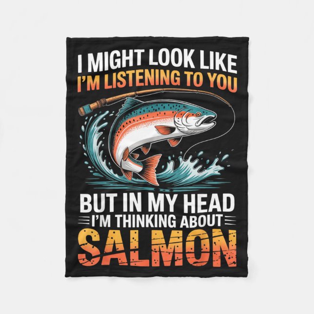 Fisherman Fish Angler Thinking About Salmon Fishin Fleecedecke (Vorderseite)