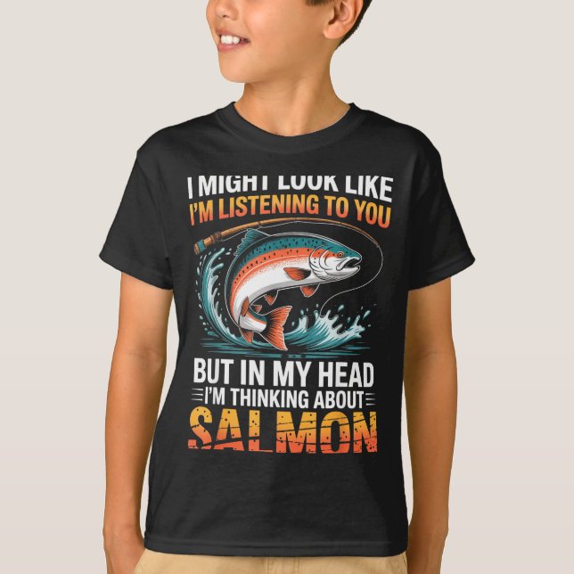 Fisherman Fish Angler Thinking About Salmon Fishin T-Shirt (Vorderseite)
