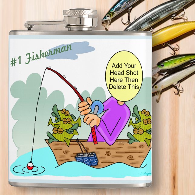 Fisherman Funny Cartoon Flachmann (Background photo courtesy of Freepik)