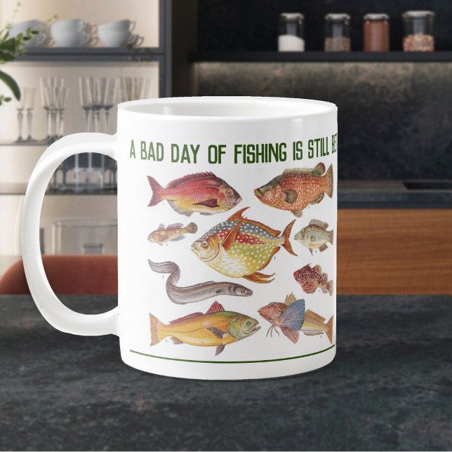 Fisherman Gift. Angeln oder Angeln Jumbo-Tasse (Large Mug with Fish Illustrations)