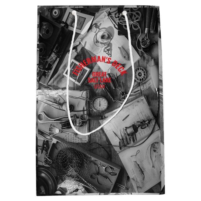 Fisherman’s Deck Black and White Gift Bag Mittlere Geschenktüte (Vorderseite)