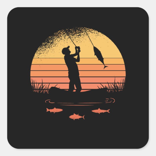 Fisherman Sunset Bestes Geschenk Quadratischer Aufkleber (Vorderseite)