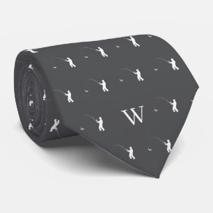 Fisherman Tackle Bait Monogram Initial Gray Krawatte