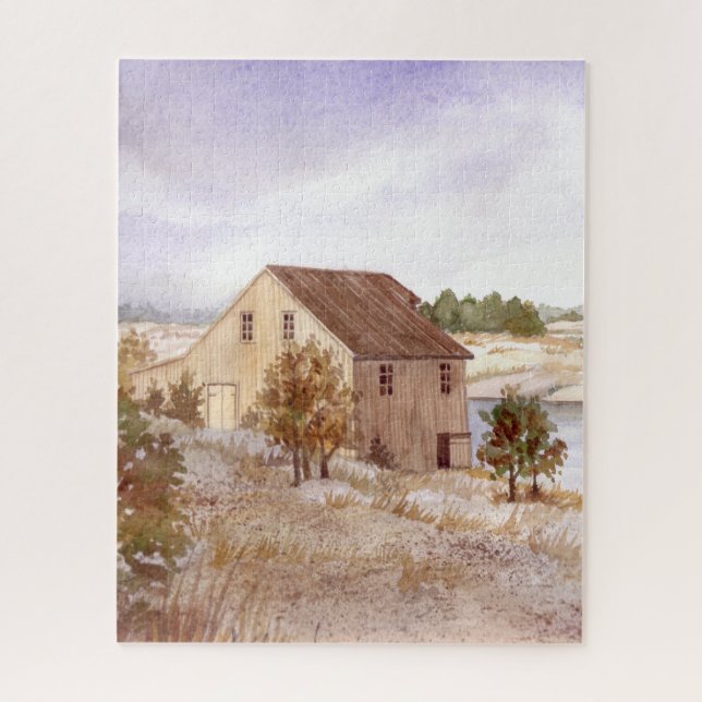 Fisherman's House Norwegen Coast Watercolor Puzzle (Vertikal)