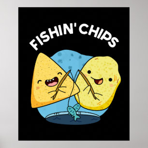 Fishin Chips Funny Food Pub Dark BG Poster