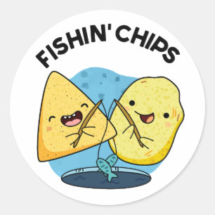Fishin Chips Funny Food Puff Runder Aufkleber