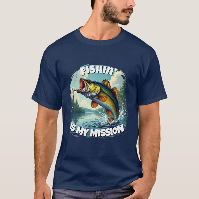 Fishin' ist mein Mission Bass T - Shirt für Männer (Vorderseite)