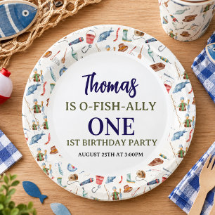 Fishing 1. Geburtstag O-Fish-Ally One Party Pappteller