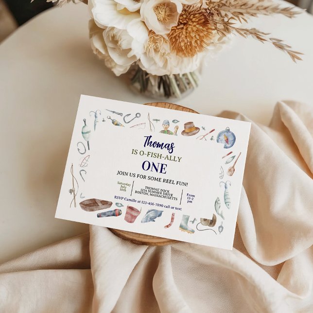 Fishing 1st Birthday Invitation | O-Fish-Ally One  Einladung (Fishing 1st Birthday Invitation | O-Fish-Ally One invitation)