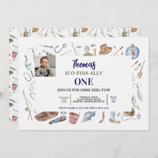 Fishing 1st Birthday Invitation | O-Fish-Ally One Einladung