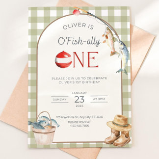 Fishing 1st Birthday Invitation O Fishally One Inv Einladung