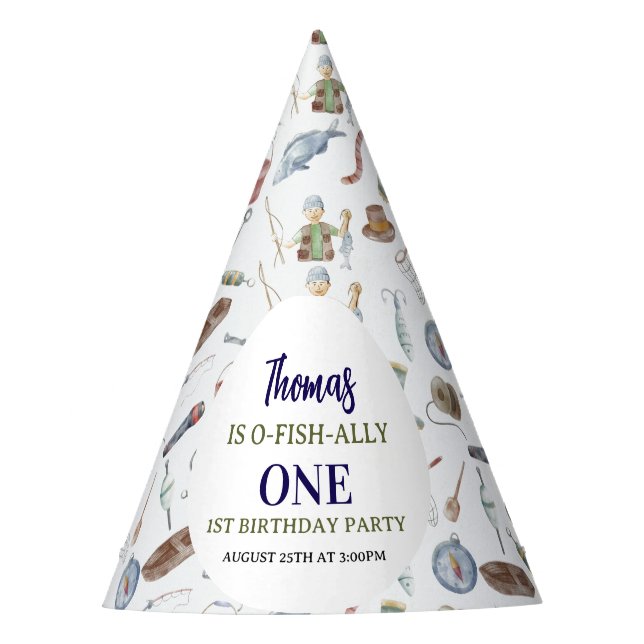 Fishing 1st Birthday | O-Fish-Ally One party Partyhütchen (Vorderseite)