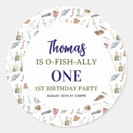Fishing 1st Birthday | O-Fish-Ally One party Runder Aufkleber