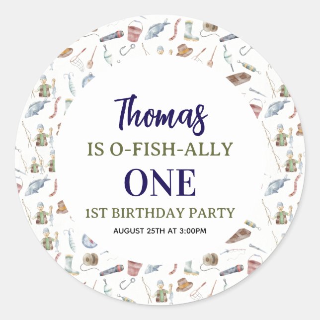 Fishing 1st Birthday | O-Fish-Ally One party Runder Aufkleber (Vorderseite)
