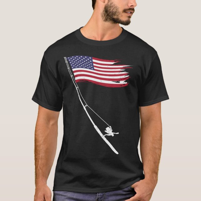 Fishing  American Flag Fishing Rod T-Shirt (Vorderseite)