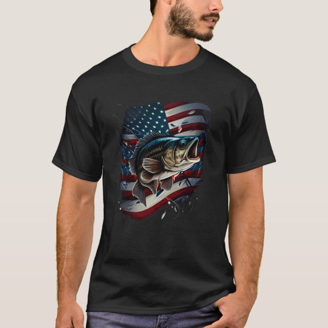 Fishing and an American Flag Largemouth Bass  1 T-Shirt (Vorderseite)