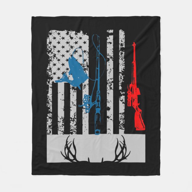 Fishing And Deer Hunting American Flag  For Hunter Fleecedecke (Vorderseite)