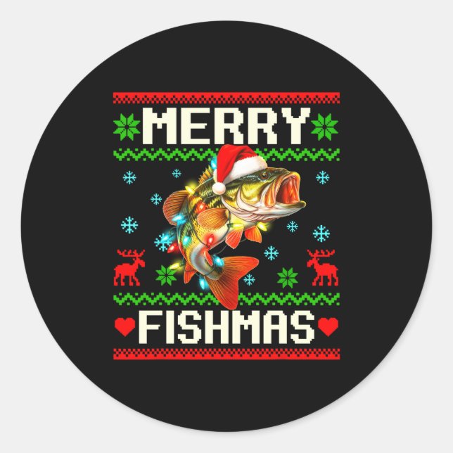 Fishing B Fish Merry Fishmas Fisherman Ugly Christ Runder Aufkleber (Vorderseite)