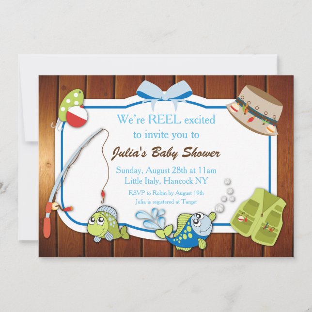 Fishing Baby Shower Einladung Personalisiert einla (Vorderseite)