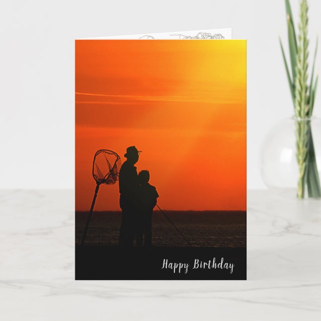 Fishing birthday sunset silhouette karte (Vorderseite)