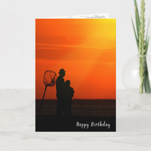 Fishing birthday sunset silhouette karte